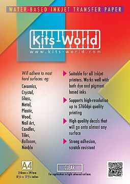 Kitsworld Kitsworld  - Inkjet Waterslide Decal Paper (Clear) - 1 Sheet Inkjet Waterslide Decal Paper (Clear) - 1 Sheet - A4 